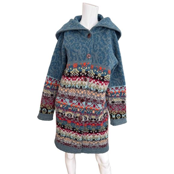 Sundance Cardigan Sweater Lambswool Fair Isle Medium Long Boho - Picture 1 of 7
